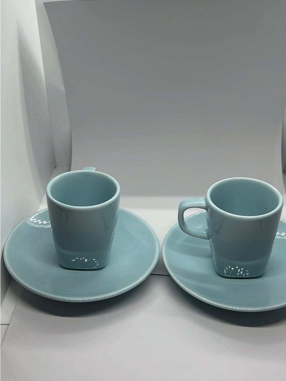 IKEA 365+ Susan Pryke Turquoise Espresso Cups & Saucers Set of 2 Discontinued